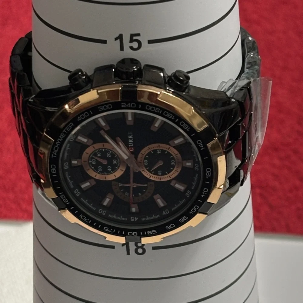 CURREN Black and Rose Gold Men’s Chronograph Watch